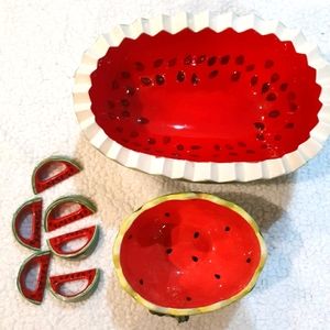 Vintage Ceramic Watermelon Bowl / 6 napkin Holder